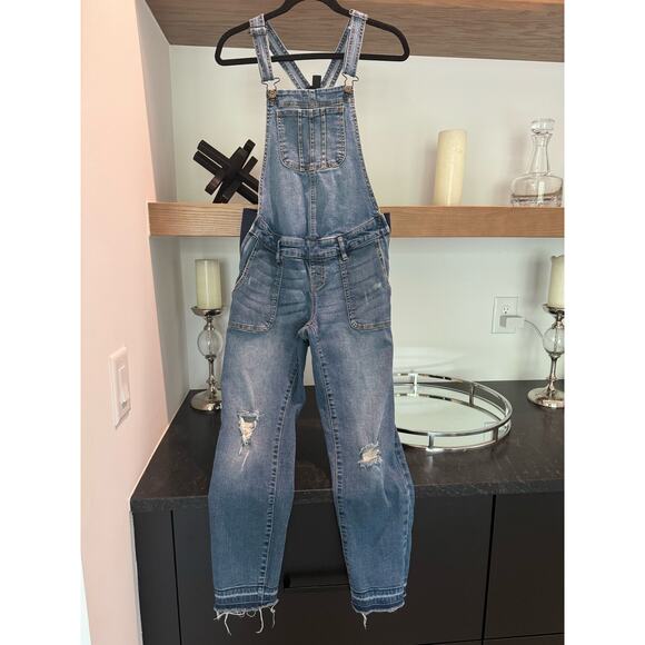 Indigo Blue Distressed Maternity Overalls - Picture 2 of 10